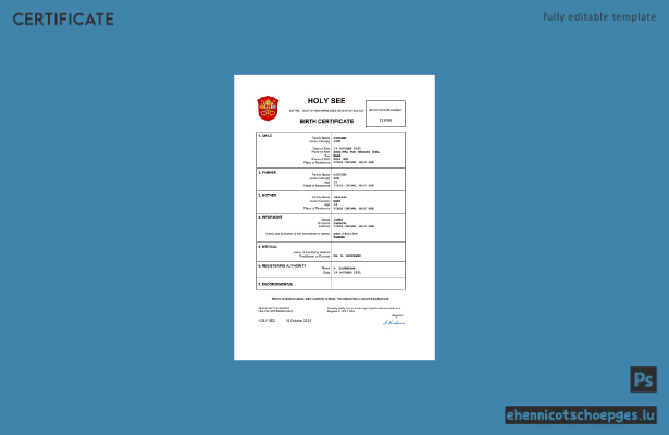 Heiliger Stuhl – Geburtsurkunde (Word- und PDF-Beispiel)